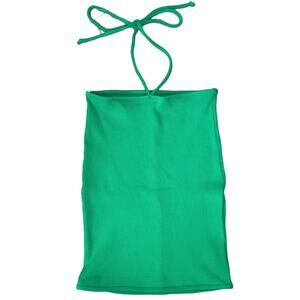 Retro Ribbed Halter Shirt, Tube Top Stretch Strapless Green S